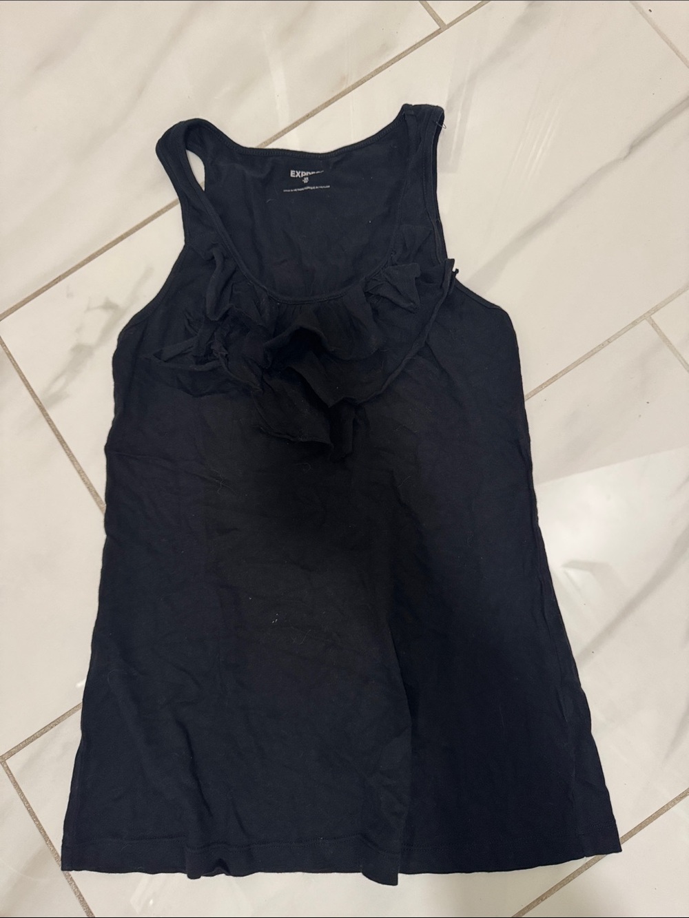 Express Black Ruffle Front Racerback Tank